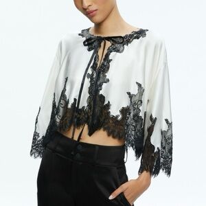 ALICE + OLIVIA Black and White Lace Top XL